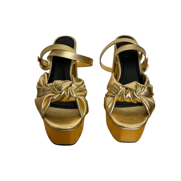 ASOS DESIGN Note knotted platform heeled sandals in gold Woman’s SZ. 4.5 - Picture 4 of 16